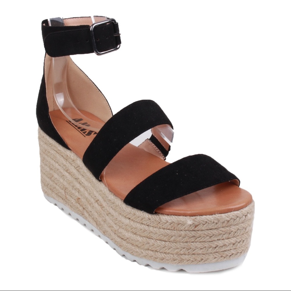 Black Espadrille Wedge sandal - Picture 6 of 7